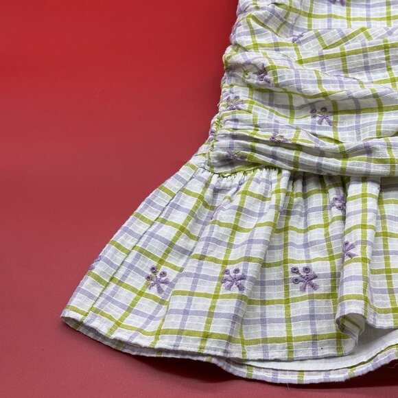 Zara Women's Size Large Checkered Floral Print Draped Balloon Sleeve Mini Dress - Picture 4 of 16